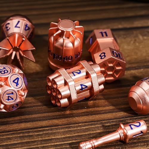 UDIXI Metal Dice Set D&D, RPG 7PCS Polyhedral Metal DND Dice Set Copper | Bomb Shape, Solid Metal, Cool Design, Leather Pouch Pakaging, for Dungeons and Dragons Role Playing Games Tabletop Game - color: Copper Blue