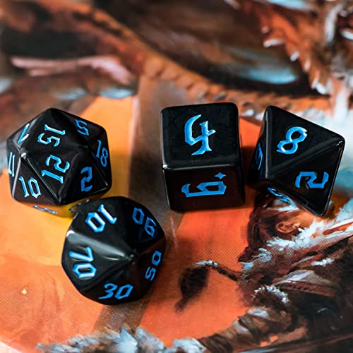 6 Sets DND Dice, Polyhedral Dice Set (42pcs) with Leather Dice Bag, D&D Dice Set for Dungeons and Dragons, RPG Table Games (Sickle Font Black Series) - color: 6 Sets All in Black