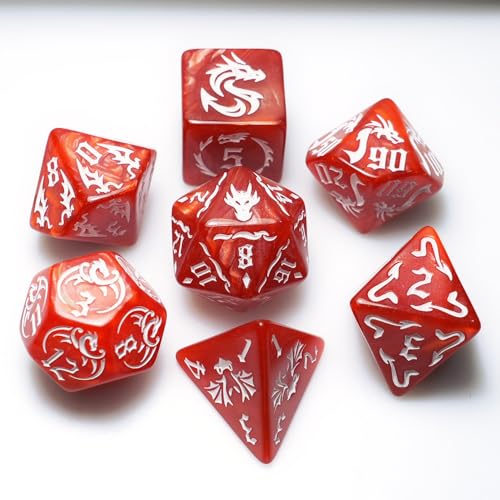 generic dice Set for Dungeon and Dragons D&D MTG 7-Die RPG Polyhedral Dice，D20 D12 D10 D8 D6 D4 D% (Red) - color: Red