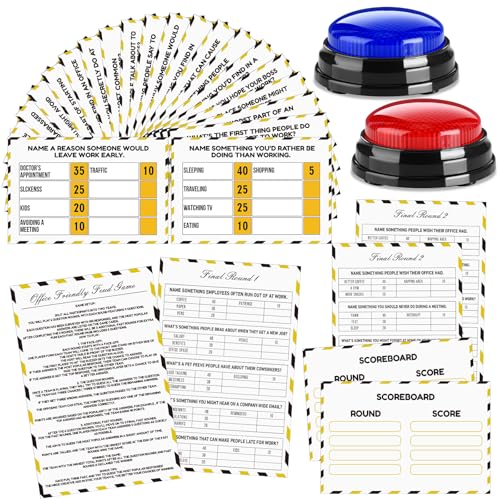 Office Party Friendly Feud Game with 2 Answer Buzzers, Team Building Feud Cards for Family Game Night Fun Trivia Quiz for Work Staff Coworkers Groups - color: Blue, style: Office