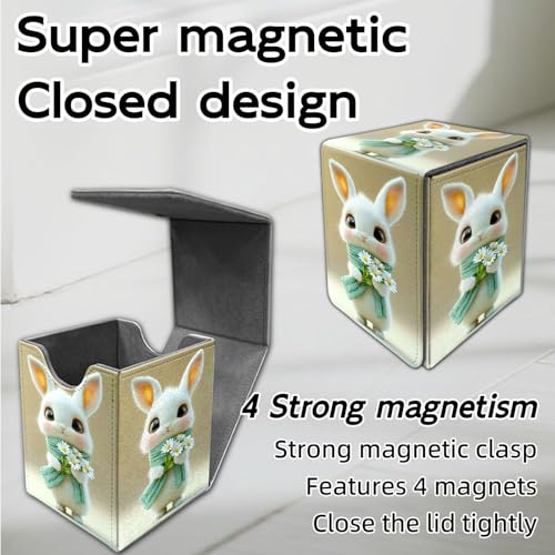 for MTG Deck Box, Trading Card Storage Case Holds 100+ Sleeved Cards, Bunny with Daisies and Scarf Magnetic Closure Durable Deck Holder for Magic The Gathering, TCG & Commander - color: Bunny with Daisies and Scarf