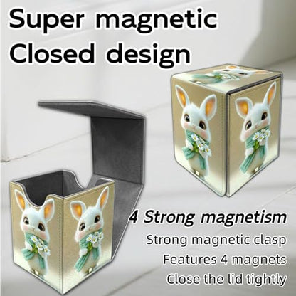 for MTG Deck Box, Trading Card Storage Case Holds 100+ Sleeved Cards, Bunny with Daisies and Scarf Magnetic Closure Durable Deck Holder for Magic The Gathering, TCG & Commander - color: Bunny with Daisies and Scarf