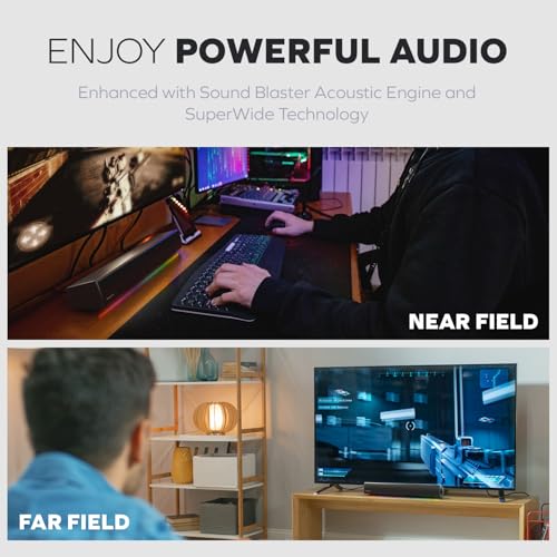 Creative Sound Blaster GS5 RGB Gaming Soundbar with SuperWide Technology, Powered via Adapter, Up to 60W Peak Power, Bluetooth 5.4, Optical-in, Headphone Output Port, for PC and TV