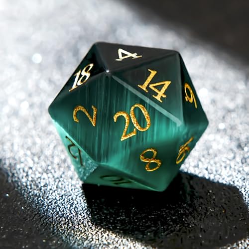 1PCS Gem D20 DND Dice - 25mm 20 Sided Crystal Cat Eye D&D Dice for Dungeons and Dragons, RPG, Roleplaying Games MTG Table Games, Handmade Polyhedral Dice (Green Cat Eye) - color: Cat Eye-green