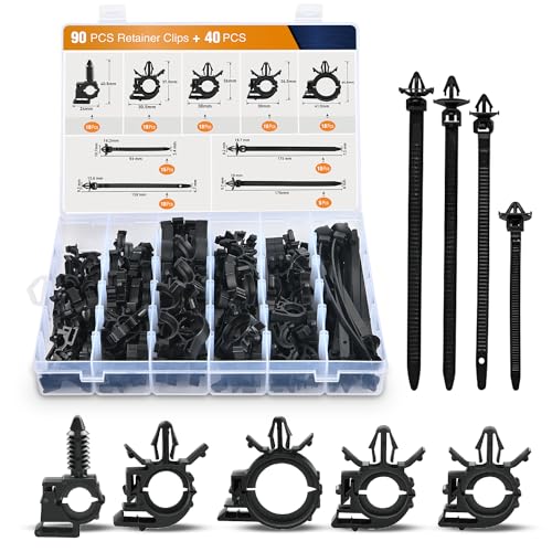 GOOACC 130Pcs Car Wire Loom Routing Clips Assortment - 9 Different Sizes Universal Wiring Harness Routing Clip Replacement Parts for Honda GM Mazda - color: 130pcs Wire Routing Clips