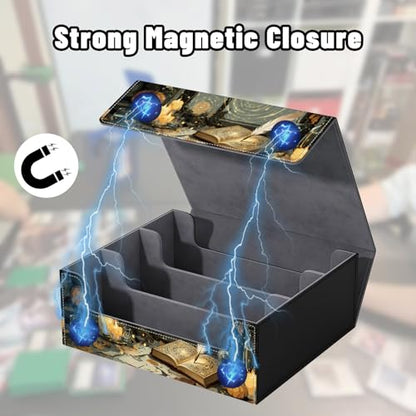 DEGDFSGR Card Game Storage Box for TCG MTG Commander Deck Box MTG Card Box Organizer Trading Card Case Magnetic Closure Creative Pattern Up to 2400 Cards, Magic Wizard Black Cat - color: Magic Wizard Black Cat