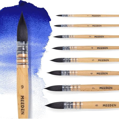 MEEDEN Watercolor Brushes Professional - 9 Pack Synthetic Squirrel Hair Artist Paint Brushes Set with Beech Wood Handle Great for Artists Hobbyists - size: Pack of 9
