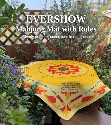 Neoprene Mahjong Mat with Rules, 33 x 33 in, Non-Slip, Yellow | Noise-reducing table mat with carrying bag and 3 dice; for poker, cards, board games, tile games and dominoes - color: 33" Yellow, size: 33"