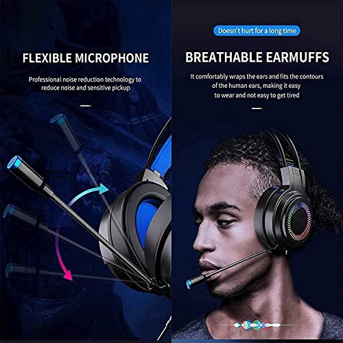 Gaming Headset Gaming Headphones with Noise Canceling Mic Stereo Bass Surround Sound Soft Memory Earmuffs Headset Compatible with PC Laptop