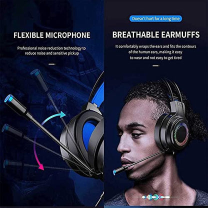 Gaming Headset Gaming Headphones with Noise Canceling Mic Stereo Bass Surround Sound Soft Memory Earmuffs Headset Compatible with PC Laptop