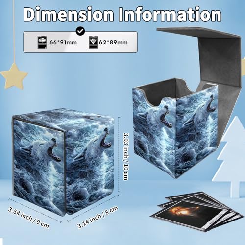 Card Deck Box for MTG Commander,Collectible Trading Storage Box Fits 120+ Single Sleeved Cards Magnetic Case PU Leather for Magic Commander TCG CCG MTG,Cloud White Wolf - color: Cloud White Wolf