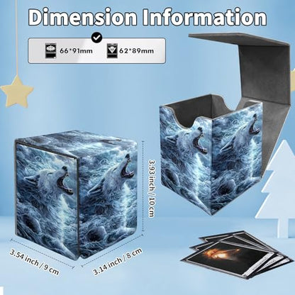 Card Deck Box for MTG Commander,Collectible Trading Storage Box Fits 120+ Single Sleeved Cards Magnetic Case PU Leather for Magic Commander TCG CCG MTG,Cloud White Wolf - color: Cloud White Wolf