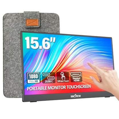 InnoView 15.6" Portable Monitor 60Hz Touchscreen 1080P 10-Point Touch Screen Monitor Portable with Protective Sleeve Built-in Stand, 1200:1 HDMI USB C Travel Monitors for Laptop, PC, Phone - size: 15.6-in