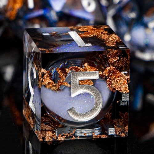 ARUOHHA Liquid Core DND Dice Set, 7pcs Resin Sharp Edged Dragons Dice Role Playing Games, RPG Silver Numbers Black Dungeons Polyhedral Dice with Gift Box D20 D12 D10 D8 D6 D4 - color: Silver Black