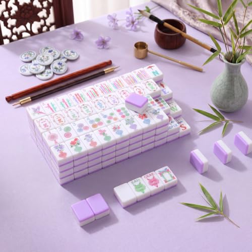 Simgoing 160 Pcs 1.2 Inch American Mahjong Sets Mahjong Tiles Melamine Engraved Multi-Layer Mah Jong Ideal for Home & Party Games, Tiles Only(Modern,Light Purple) - color: Light Purple, style: Modern