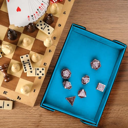 SIQUK Magnetic Folding Dice Tray Rectangle Dice Rolling Tray PU Leather Trays Foldable Holder Rolling Mat Storage Box for D&D RPG Games, Sky Blue - color: Sky Blue