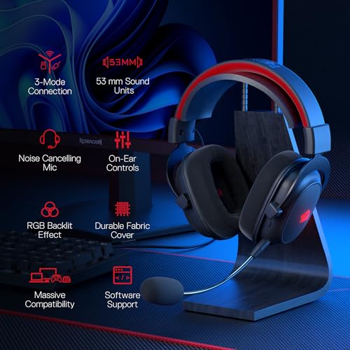 Redragon H510 PRO 3-Mode RGB Gaming Headset - 7.1 Surround Sound - 53MM Audio Drivers in Memory Foam Ear Pads w/Durable Fabric Cover- Multi Platforms Headphone - USB Powered for PC/PS4/NS - color: Black Wireless H510 PRO