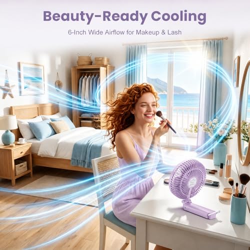 Portable Handheld Fan, 10000mAh Rechargeable 6-Inch Personal Fan for Travel | Ultra Quiet Foldable Desk Fan, 5-Speed Battery Operated Fan with Up to 40H Runtime and Digital Display for Travel and Makeup - color: Purple