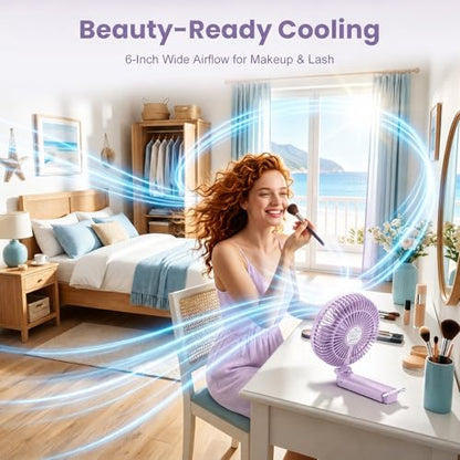 Portable Handheld Fan, 10000mAh Rechargeable 6-Inch Personal Fan for Travel | Ultra Quiet Foldable Desk Fan, 5-Speed Battery Operated Fan with Up to 40H Runtime and Digital Display for Travel and Makeup - color: Purple