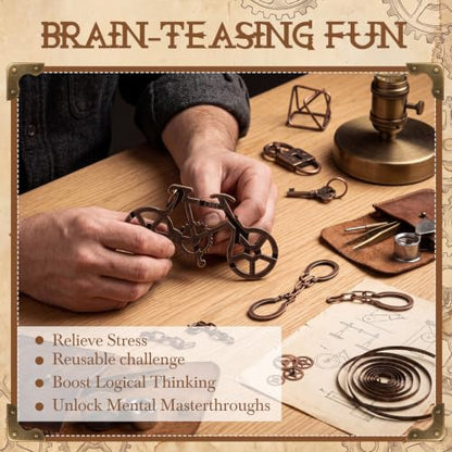 2 Pcs Metal Brain Teaser Puzzle for Adult Teen,Bicycle Horseshoe Chain | 3D Logic Puzzle Set, Iq Education Challenge Toy, Unlock Interlocking Puzzle Gift, Brain Puzzles for Family Classroom - style: Bicycle Horseshoe Chain