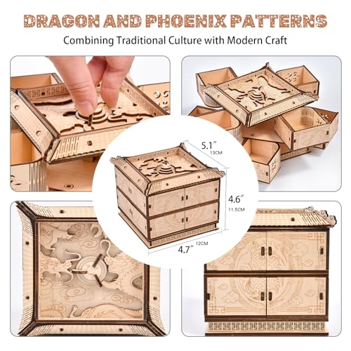 3D Wooden Puzzles for Adults - Mechanical Dragon Treasure Chest Model Kit, DIY Engineering Project, Unique Gift for Women, Collectible Art and Home Display - style: Mechanical Dragon Treasure