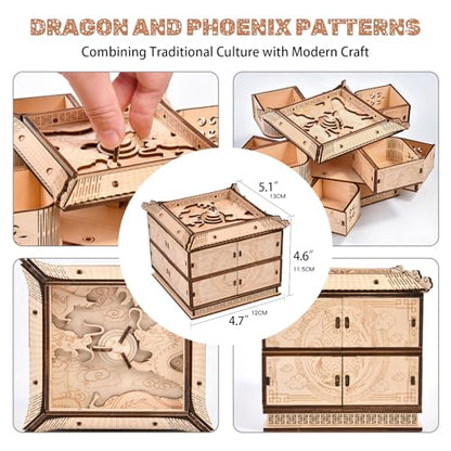 3D Wooden Puzzles for Adults - Mechanical Dragon Treasure Chest Model Kit, DIY Engineering Project, Unique Gift for Women, Collectible Art and Home Display - style: Mechanical Dragon Treasure