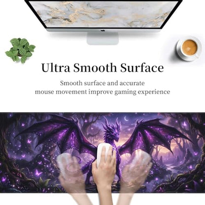 Purple Dragon Gaming Mouse Pad, Large Extended Desk Mat (31.5x11.8 in), Non-Slip Rubber Base Stitched Edges Mousepad for Work Office Gaming - color: 12