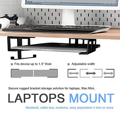 IFCASE Under Desk Laptop Mount & Headphone Holder with Adhesive & Screw, Hard Aluminum Under Table Desk Holder for Laptop, Mac mini, MacBook Pro (Black) - color: Black