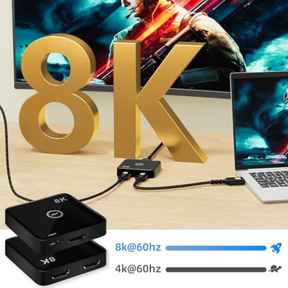 HDMI 2.1 Switch 2 in 1 Out 8K@60Hz, 4K@144Hz, Bi-Directional, Touch Control, VRR, Dynamic HDR, HDCP 2.3, 48Gbps, Zero Lag for PS5/Xbox Series X/Apple TV 8K/Roku Ultra/Fire Stick 8K Max
