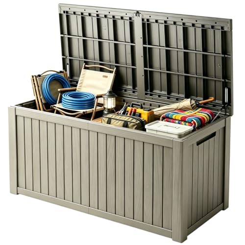 180 Gallon Outdoor Storage Box, Large Storage Deck Box for Patio Furniture Accessories, Garden Tools, Indoor Storage for Cushion, Grey - color: Grey, size: 180GAL