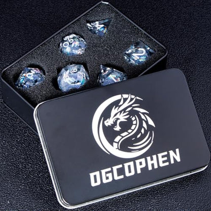 DND Dragonfly Dice 7PCS Polyhedral Sharp Edge Dice Set with Gift Case for Dungeons Dragons Role Playing Game, RPG Resin D and D Dice D6 D8 D10 D12 D20 D% (Silver Blue) - color: Qt-silver Blue