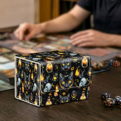 Card Deck Box for MTG Trading Cards with Magnetic Closure,Premium Card Storage Box Case Cover for TCG CCG Magic Cards,Halloween Black Cat - color: Halloween Black Cat