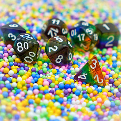 Cusdie 7-Die Rainbow Dice Polyhedral DND Dice Sets for Role Playing Game(Rainbow-Transparent) - color: Rainbow-transparent