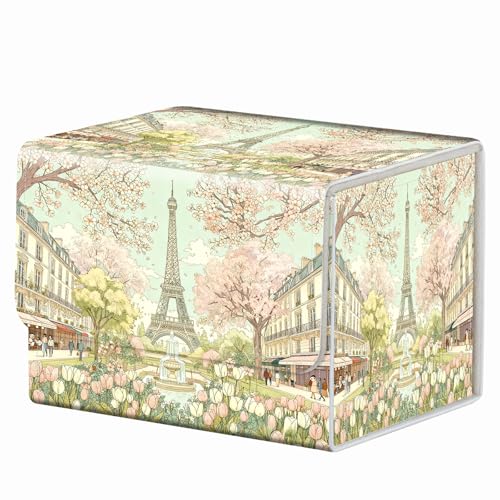 Strong Magnet for TCG MTG Commander Deck Box Playing Card Case Organizer Trading Card Case Trading Card Storage Box for Collectible Games Up to 200 Cards, Cherry Blossom Eiffel Tower - color: Cherry Blossom Eiffel Tower