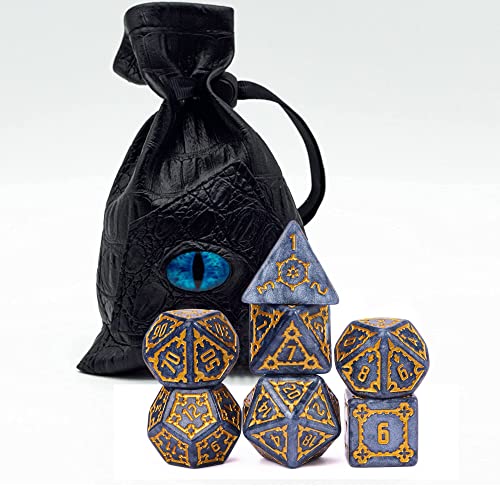 cusdie 7 Pcs 25mm Giant DND Dice with Dragon Eye Dice Bag, Polyhedral Dice Set, D&D Dice for Pathfinder RPG(Blue) - color: Blue