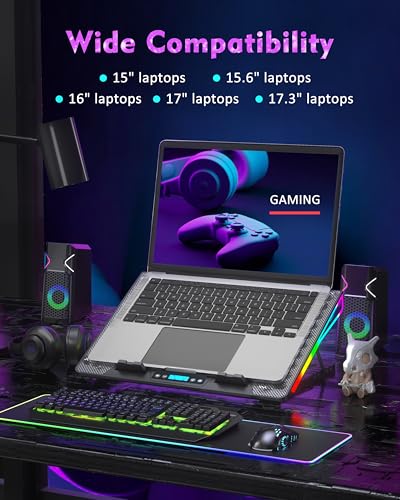 AICHESON Laptop Cooling Pad, 15 Powerful Cooling Fans, Gaming Laptop Cooler with RGB Lights for 15-17.3 inch PC Computers - color: RGB