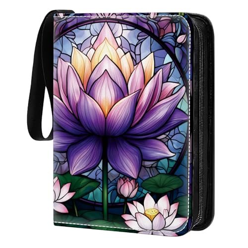 Card Binder 400 Pockets, 50 Sleeves Large Binder Trading Cards Holder 4 Pocket, Storage Organizer, Album Folder Case Protector Collector Gift Lotus Flower Purple Rose Glass - color: Lotus Flower Purple Rose Glass, size: 4 Pocket