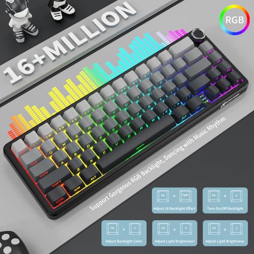 ATTACK SHARK X66 Wireless 60% RGB Mechanical Gaming Keyboard-Moonlight | Volume Knob,USB-C Wired/BT5.0/2.4Ghz,Gasket Mount,Side Printed PBT Keycap,Hot Swappable Strawberry Switch,TKL,NKRO for PC Mac - color: Moonlight