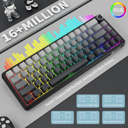 ATTACK SHARK X66 Wireless 60% RGB Mechanical Gaming Keyboard-Moonlight | Volume Knob,USB-C Wired/BT5.0/2.4Ghz,Gasket Mount,Side Printed PBT Keycap,Hot Swappable Strawberry Switch,TKL,NKRO for PC Mac - color: Moonlight