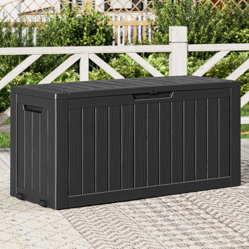 Outdoor Storage Box, Resin Deck Boxes Indoor and outdoor, Waterproof Storage Box Lockable Lid (Black, 80 Gallon) - color: Striped Black, style: 80 Gallon