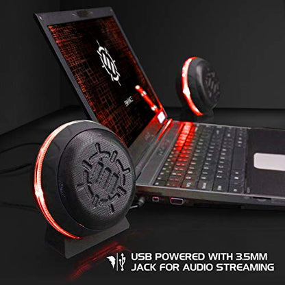 ENHANCE SL2 USB Gaming Speakers for PC with LED Red Light, 3.5mm Wired Connection and in-Line Volume Control, 2.0 Stereo Sound System - USB Computer Speakers for Monitor, Laptop, PC - color: Red