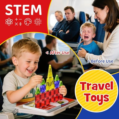 WMXDU Travel Magnetic Tiles Set: Keep Kids Quiet on Planes & in Cars | 26 Tiles -Mess-Free Creative Play. Sturdy Iron Box Doubles as a Building Base. No More Lost Pieces During Travel - style: 26pcs-Orange