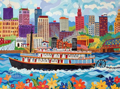 Cross & Glory | Jigsaw Puzzles for Adults | Queen City Paddle Wheel | Landscape Puzzles for Adults | Satin Finish | Ages 14+ - color: Queen City Adventure - River