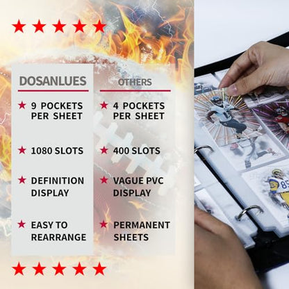 1080 Pockets Football Card Binder 9 Pocket, Trading Card Binder with 60 Page Removable Sleeves, Zipper Card Book Album Holder[PROTECTIVE][PLEASANT TOUCH SURFACE] - color: Footballl C