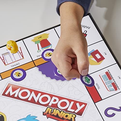 Hasbro Gaming Monopoly Junior Board Game, 2-Sided Gameboard, 2 Games in 1, Monopoly Game for Younger Kids Ages 4 and Up, Kids Games for 2 to 6 Players
