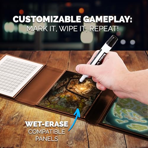 CASEMATIX Miniature DM Screen - 6-Panel Faux Leather Mini Game Master Screen for TTRPGs, Compact DND DM Screen for Better Player Connection Tabletop RPG Sessions with Low-Profile Design, Brown - color: Brown