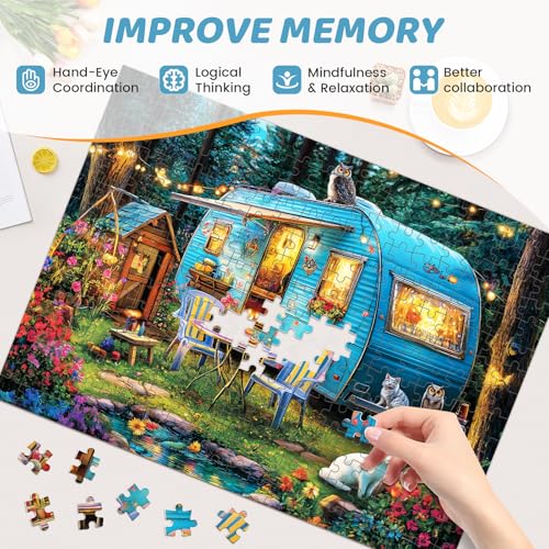 300 Pieces Puzzles for Adults | Camper Cat Jigsaw Puzzles | Large 300 Piece Puzzle for Children Adults Seniors | Sturdy,Safe | Engaging & Educational Toys Great Gift for Boys Girls 20.5 x 15 in - style: Outdoor Camper Cat