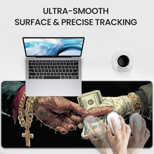 Extended Gaming Mousepad with Cross and Dollar Bill Designs, 35.4 x 15.7 inches, Featuring a Non-Slip Base and Waterproof Surface, Suitable for Home Office and Work environments. - color: With Us Dollar and Cross Design