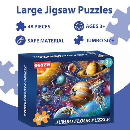 Jumbo Floor Puzzles for Kids Ages 4-6, 48 Pieces Solar System Puzzles | Extra-Thick Large Piece Floor Puzzles for Kids Ages 3-5, Preschool Educational Learning Planet Toys, Gift for Boys & Girls