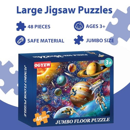 Jumbo Floor Puzzles for Kids Ages 4-6, 48 Pieces Solar System Puzzles | Extra-Thick Large Piece Floor Puzzles for Kids Ages 3-5, Preschool Educational Learning Planet Toys, Gift for Boys & Girls